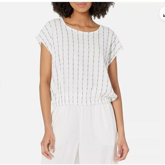NWT MADEWELL Per Se Top Dot Fabric Cap Sleeve Soft Knit Size M - Picture 1 of 4